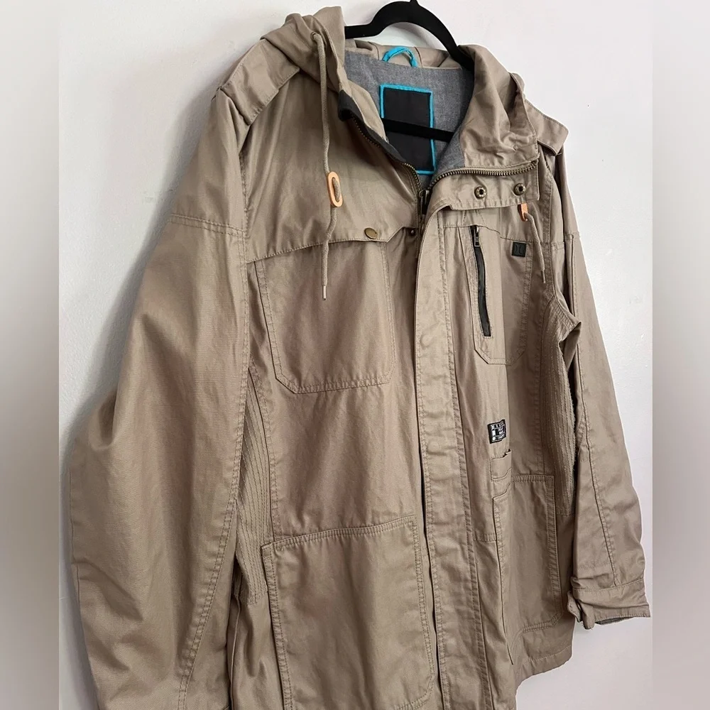Hurley Men’s Green Waxed Covert Cotton Hood Field Jacket XL Streetwear Utility - Picture 2 of 10